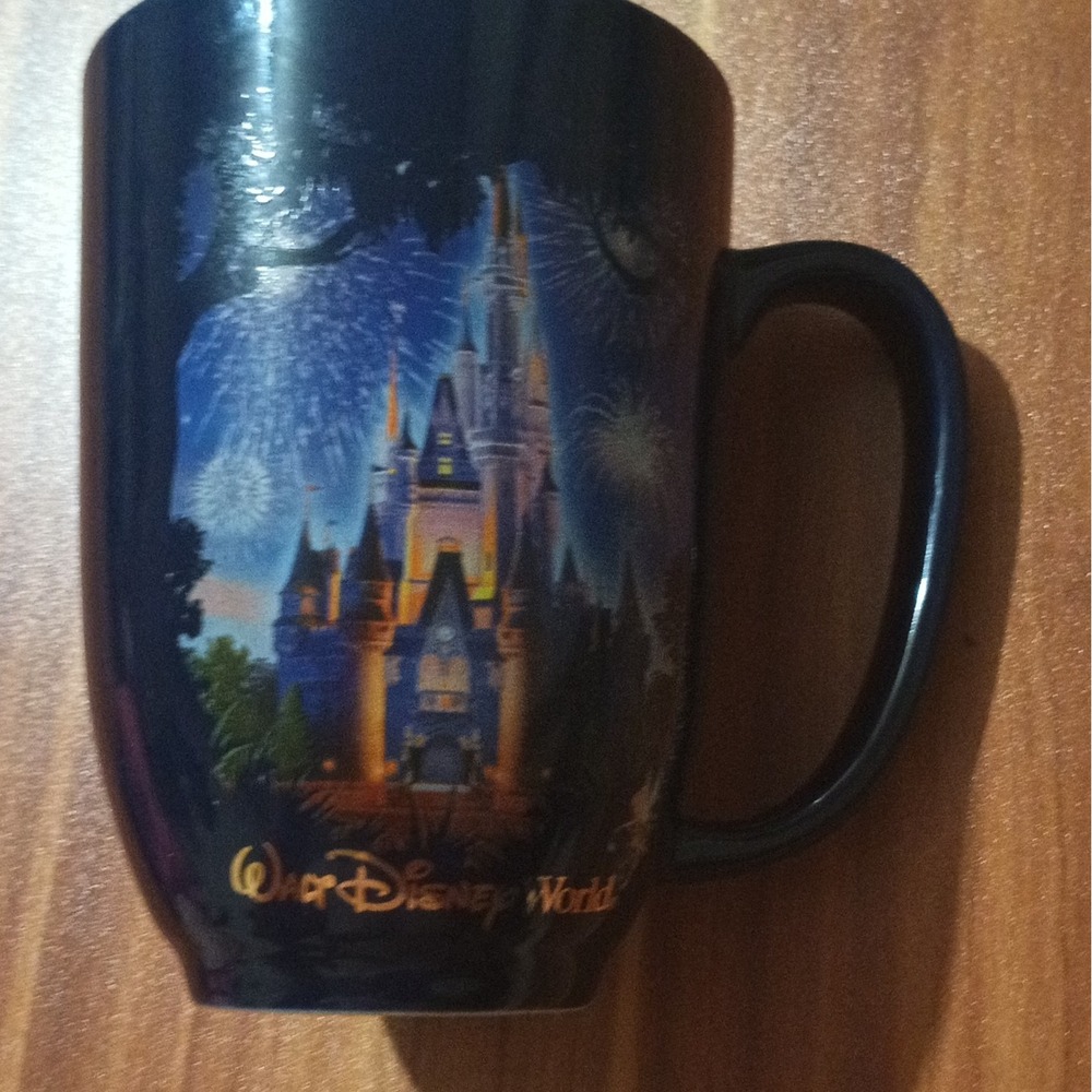 Disney Parks Walt Disney World 1971 Castle Blue Gold Coffee Mug 3D Fireworks VTG